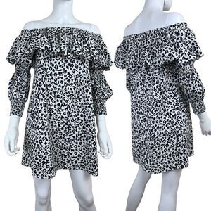 Zara Women Size M Black Floral Cotton Pullover Off the Shoulder Mini Shift Dress